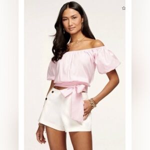 Ramy Brook Autumn Top Pink Off Shoulder Tie Waist Crop Blouse Size Small $245